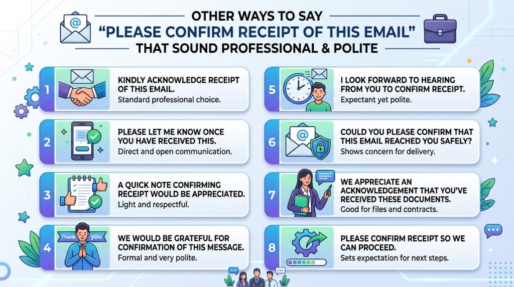 other ways to say please confirm receipt of this email